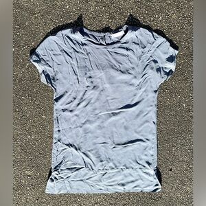 Grana 100% Chinese Silk Gray Fitted Cap Sleeve T-Shirt Size L